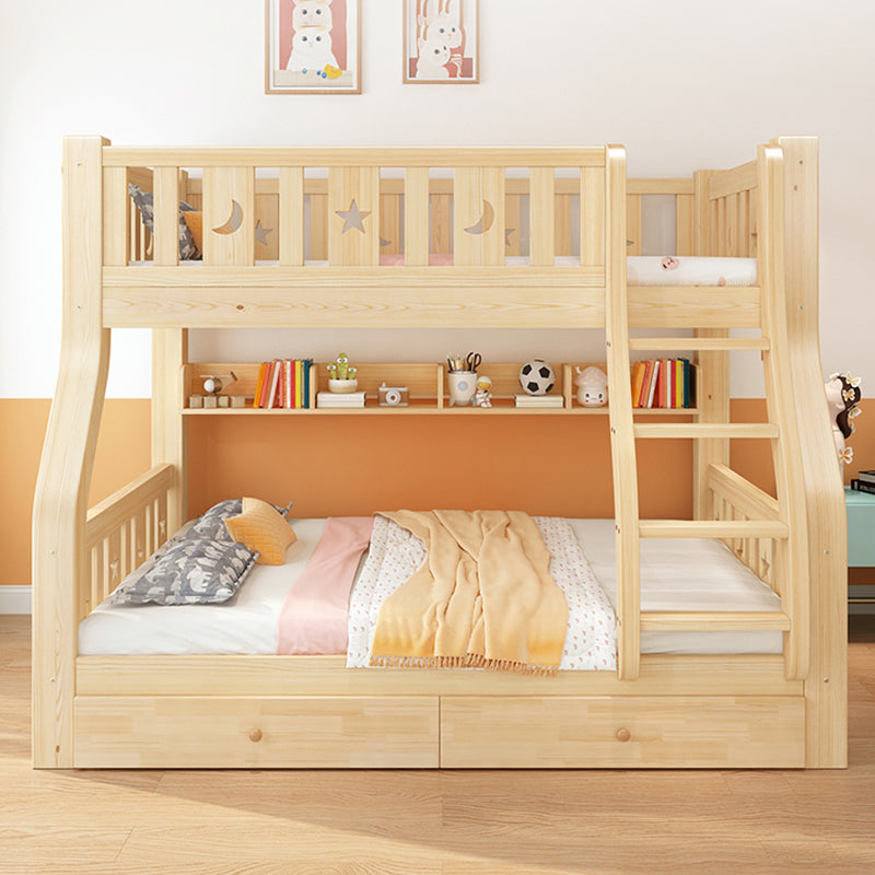 Contemporary Natural Bunk Bed with Guardrail and Built-In Ladder