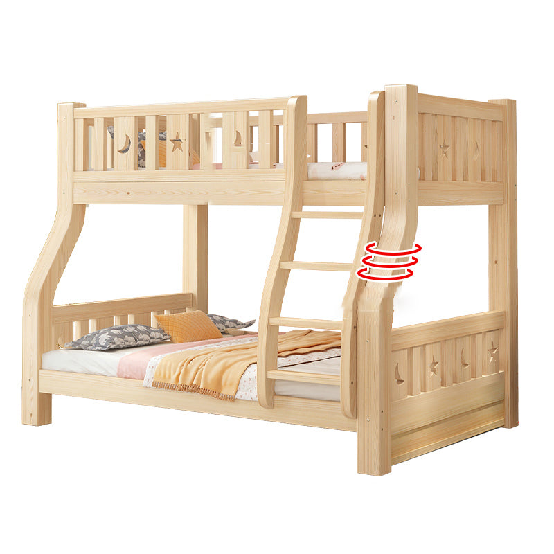 Contemporary Natural Bunk Bed with Guardrail and Built-In Ladder