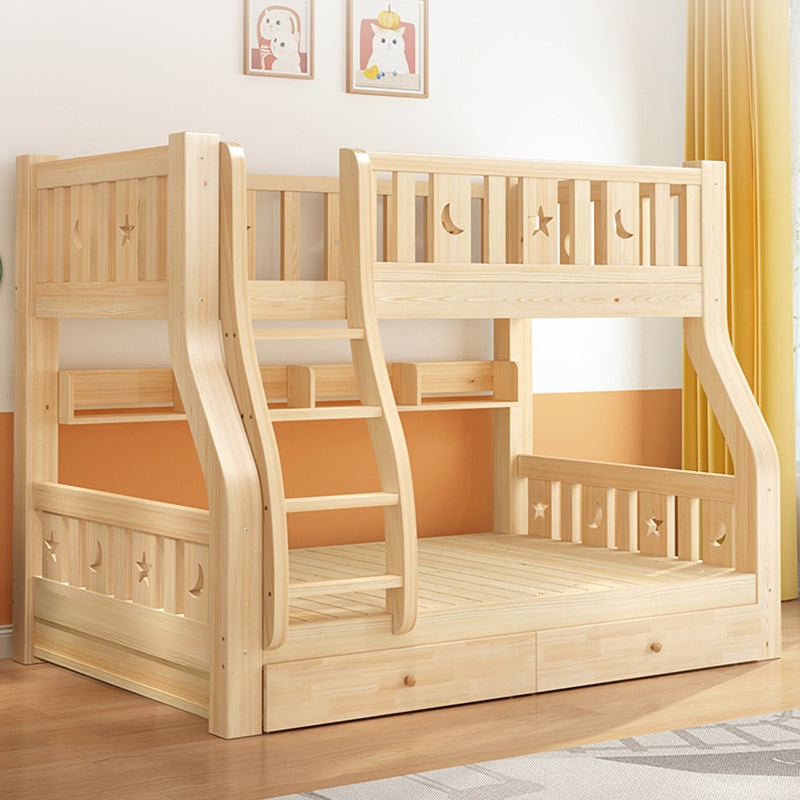 Contemporary Natural Bunk Bed with Guardrail and Built-In Ladder