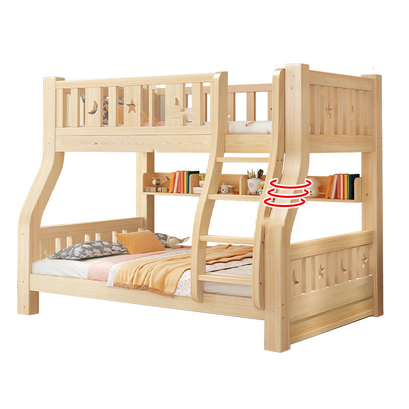 Contemporary Natural Bunk Bed with Guardrail and Built-In Ladder