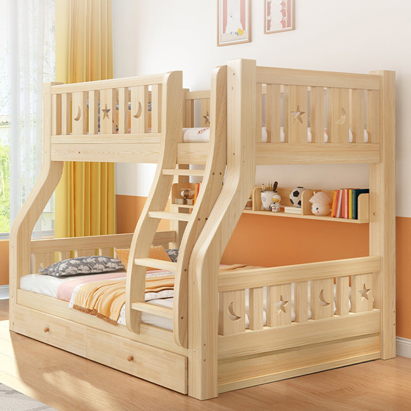 Contemporary Natural Bunk Bed with Guardrail and Built-In Ladder