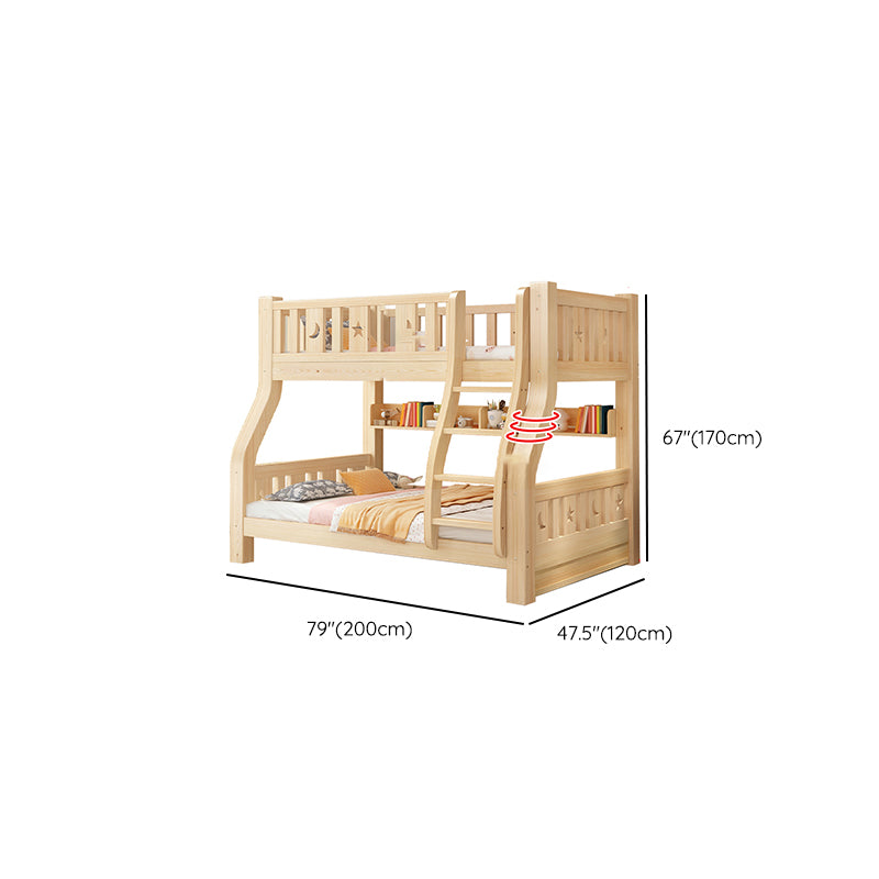 Contemporary Natural Bunk Bed with Guardrail and Built-In Ladder