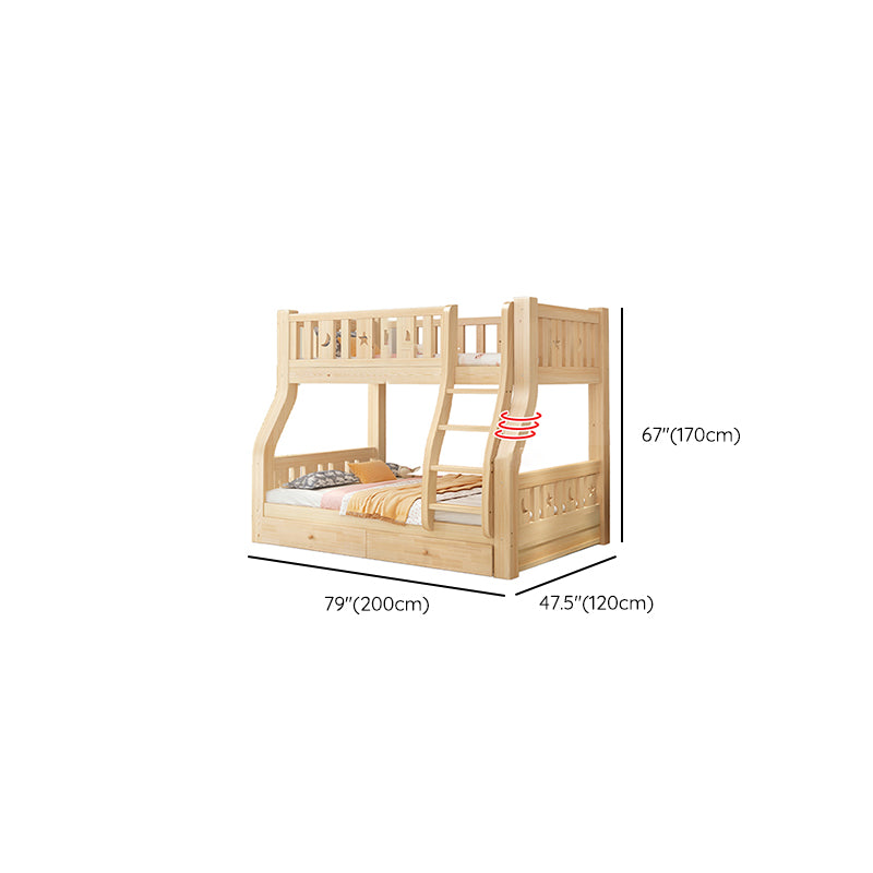 Contemporary Natural Bunk Bed with Guardrail and Built-In Ladder