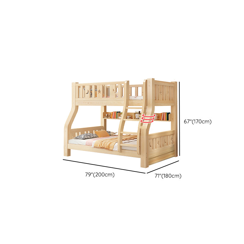 Contemporary Natural Bunk Bed with Guardrail and Built-In Ladder