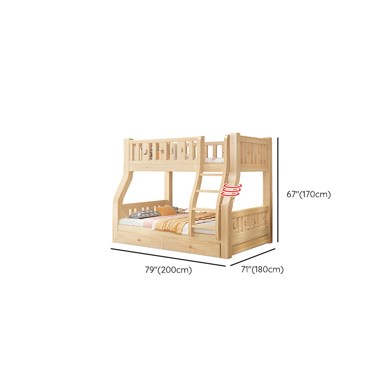 Contemporary Natural Bunk Bed with Guardrail and Built-In Ladder