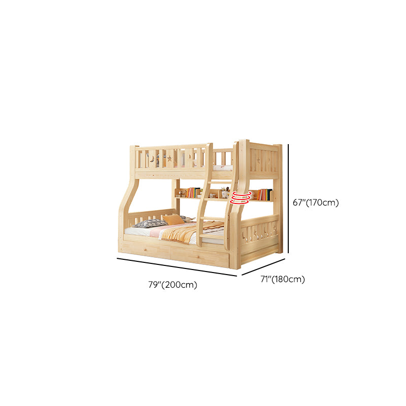 Contemporary Natural Bunk Bed with Guardrail and Built-In Ladder