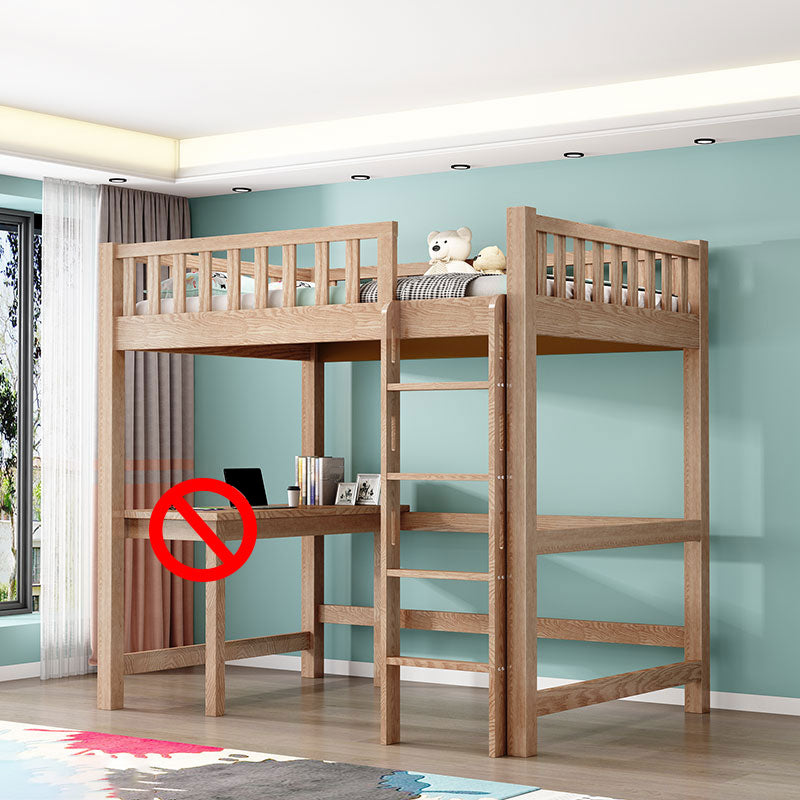 Solid Wood Loft Bed Brown Kids Bed with Built-In Ladder/Stairway