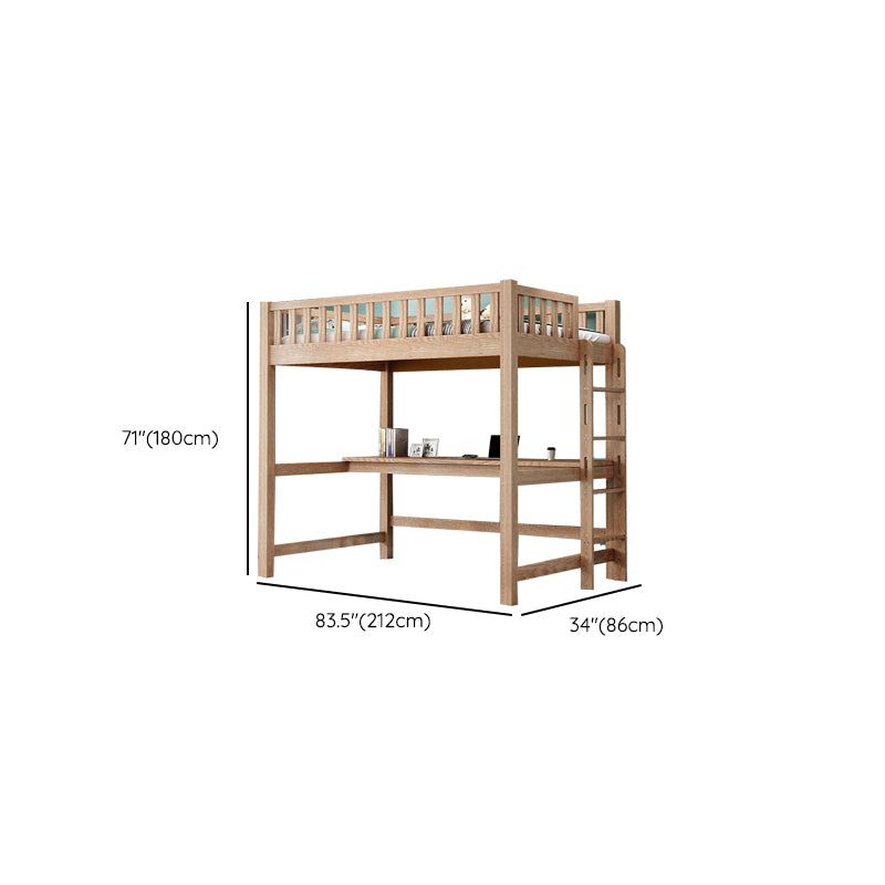 Solid Wood Loft Bed Brown Kids Bed with Built-In Ladder/Stairway