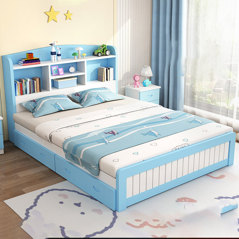 Scandinavian Platform Bed Solid Wood Kids Bed with Headboard and 2 Drawers