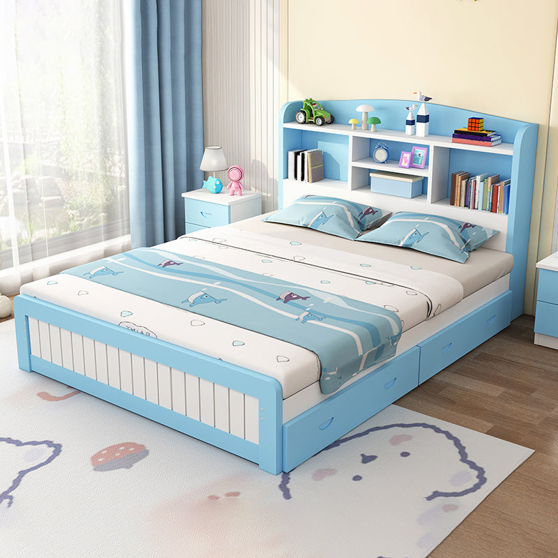 Scandinavian Platform Bed Solid Wood Kids Bed with Headboard and 2 Drawers