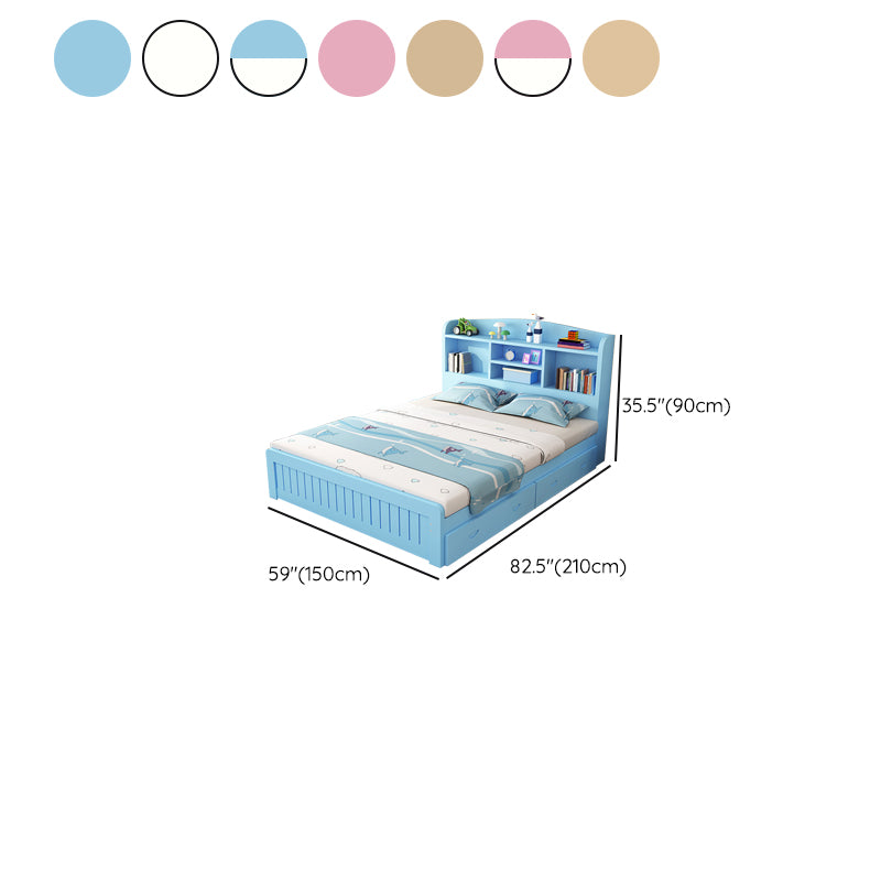 Scandinavian Platform Bed Solid Wood Kids Bed with Headboard and 2 Drawers