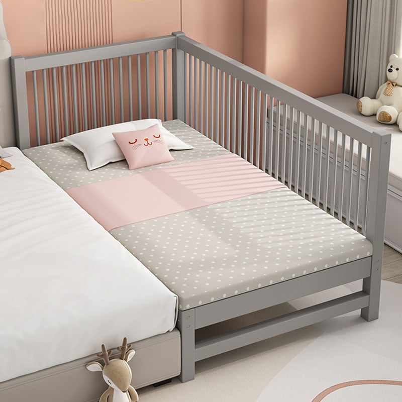 Scandinavian Wood Baby Crib Gray Wood Beech Nursery Crib with Guardrail