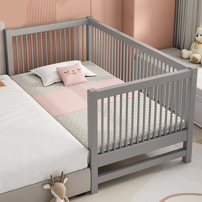 Scandinavian Wood Baby Crib Gray Wood Beech Nursery Crib with Guardrail