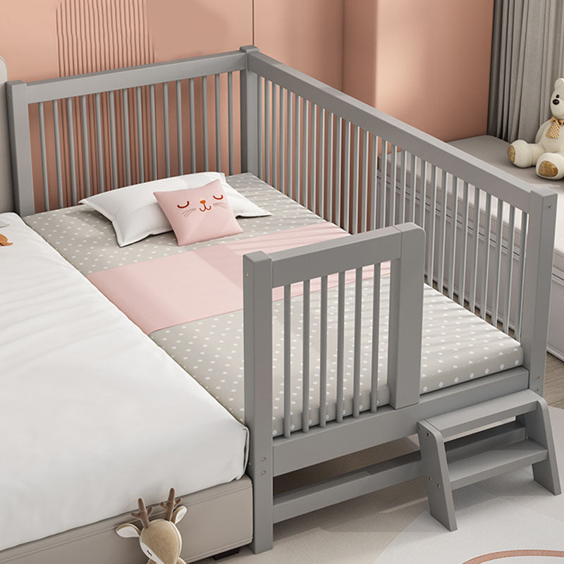 Scandinavian Wood Baby Crib Gray Wood Beech Nursery Crib with Guardrail