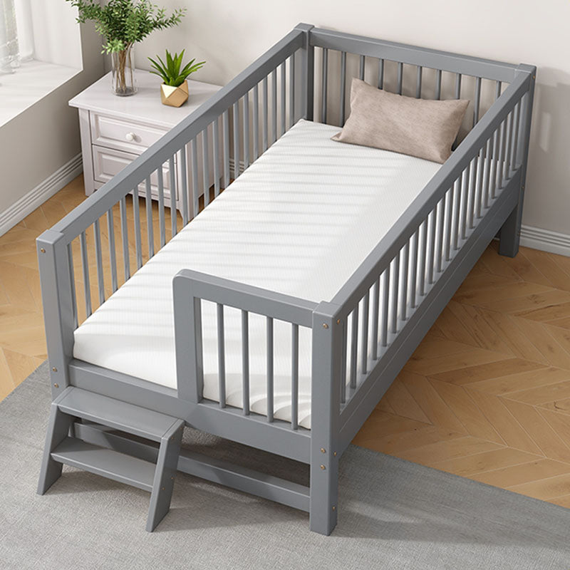 Scandinavian Wood Baby Crib Gray Wood Beech Nursery Crib with Guardrail