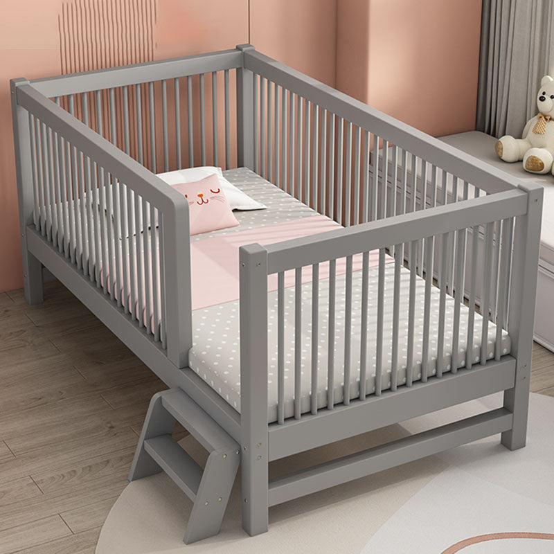 Scandinavian Wood Baby Crib Gray Wood Beech Nursery Crib with Guardrail