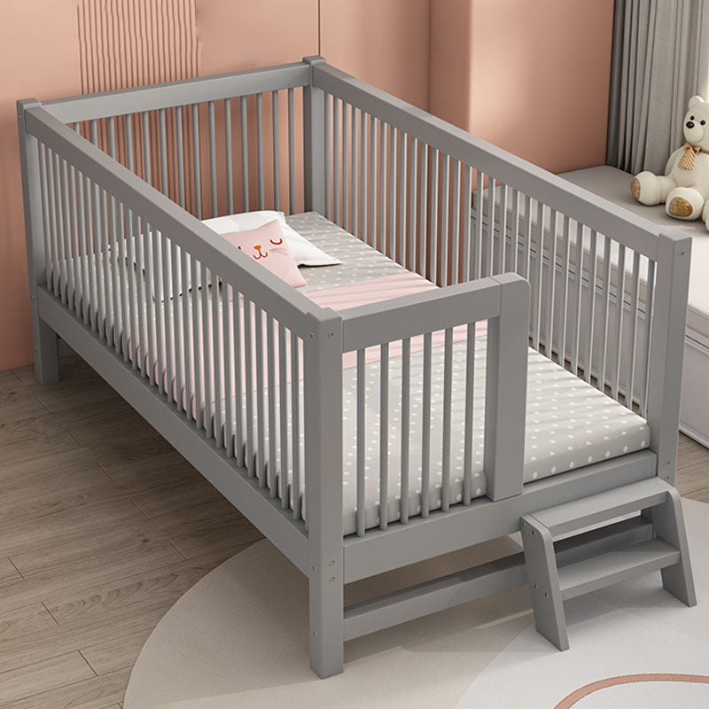 Scandinavian Wood Baby Crib Gray Wood Beech Nursery Crib with Guardrail