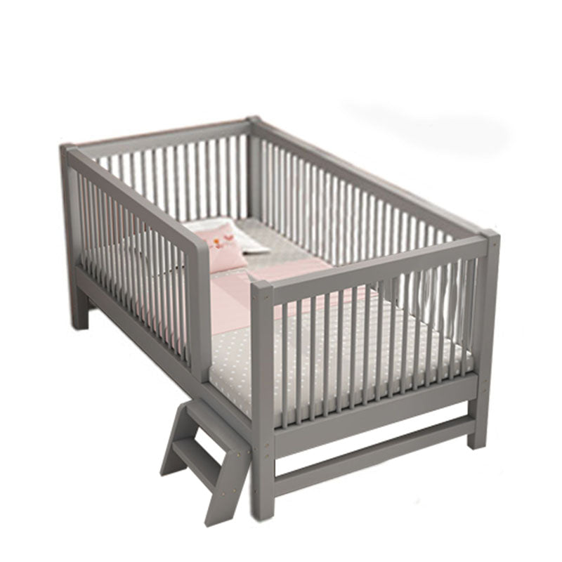 Scandinavian Wood Baby Crib Gray Wood Beech Nursery Crib with Guardrail