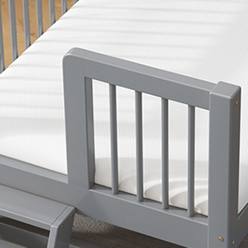 Scandinavian Wood Baby Crib Gray Wood Beech Nursery Crib with Guardrail