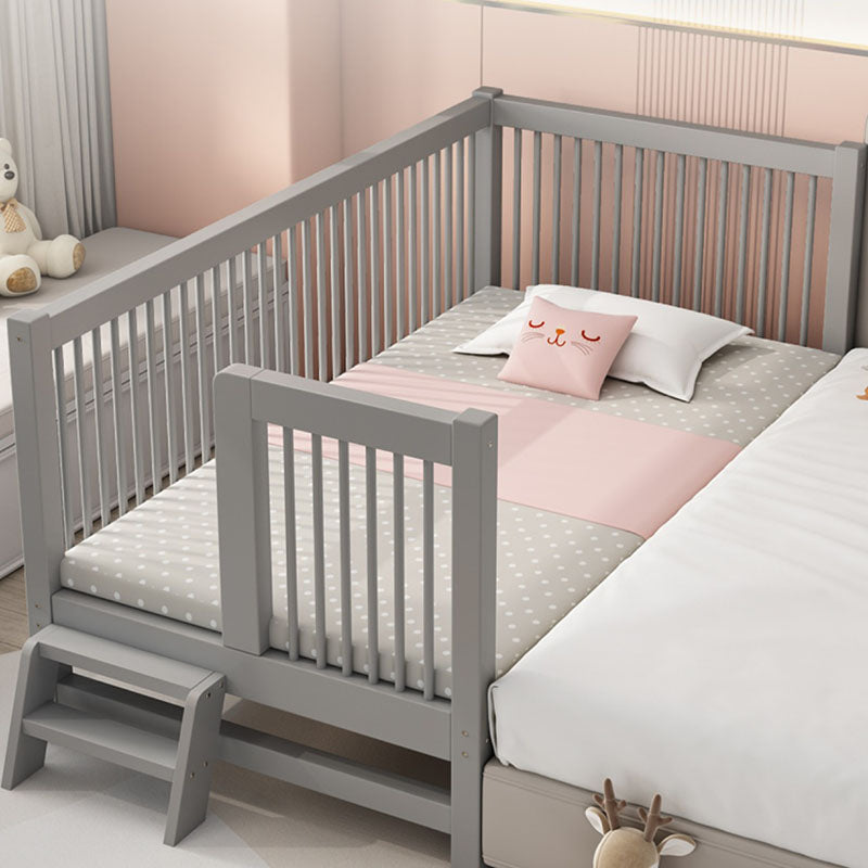 Scandinavian Wood Baby Crib Gray Wood Beech Nursery Crib with Guardrail