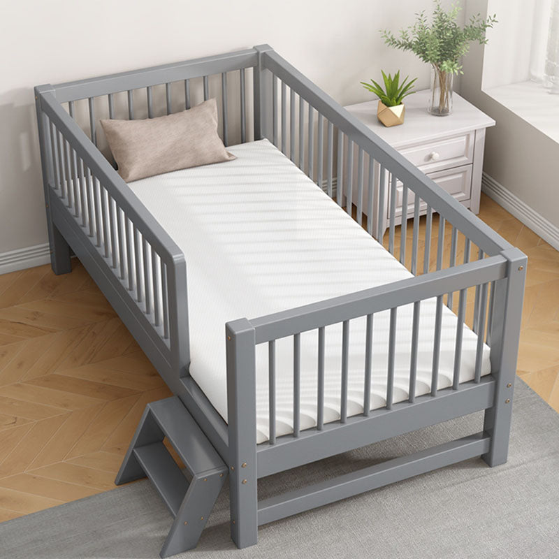 Scandinavian Wood Baby Crib Gray Wood Beech Nursery Crib with Guardrail