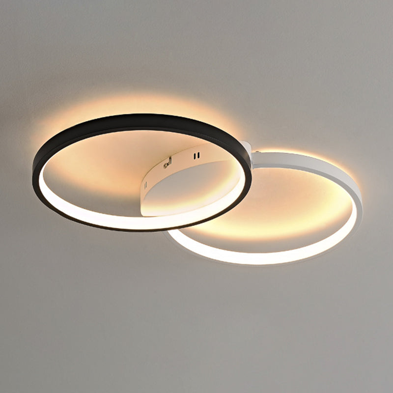 Contemporary LED Ceiling Lamp 2-Light Flush Mount in Black and White for Bedroom