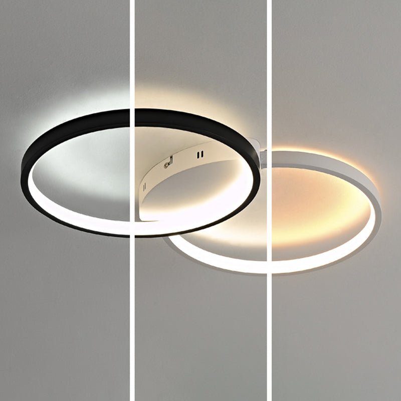 Contemporary LED Ceiling Lamp 2-Light Flush Mount in Black and White for Bedroom