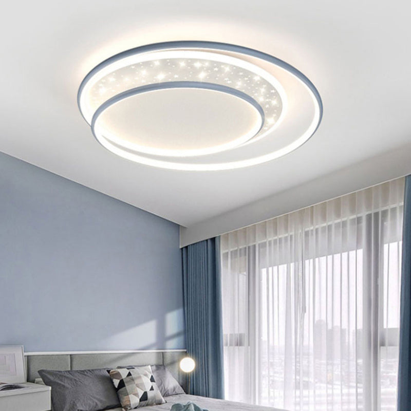 Metal Round Shape Flush Mount Light Modern-Style 2 Lights Flush Ceiling Light