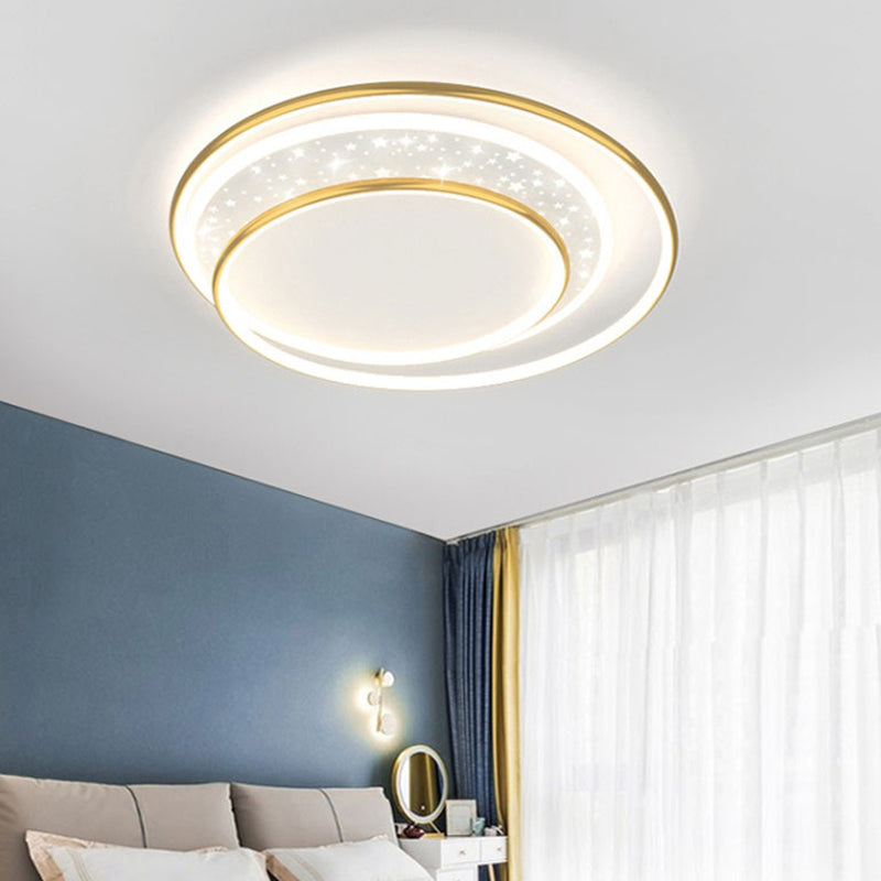 Metal Round Shape Flush Mount Light Modern-Style 2 Lights Flush Ceiling Light