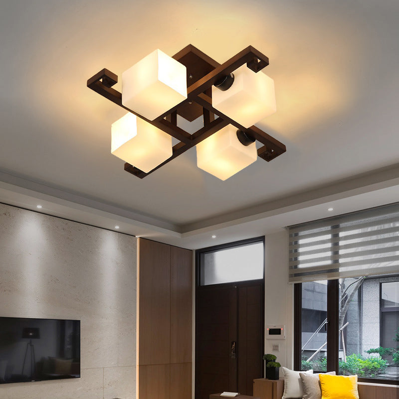 Modern Simple Wooden Ceiling Light Geometry Shape Ceiling Lamp for Living Room