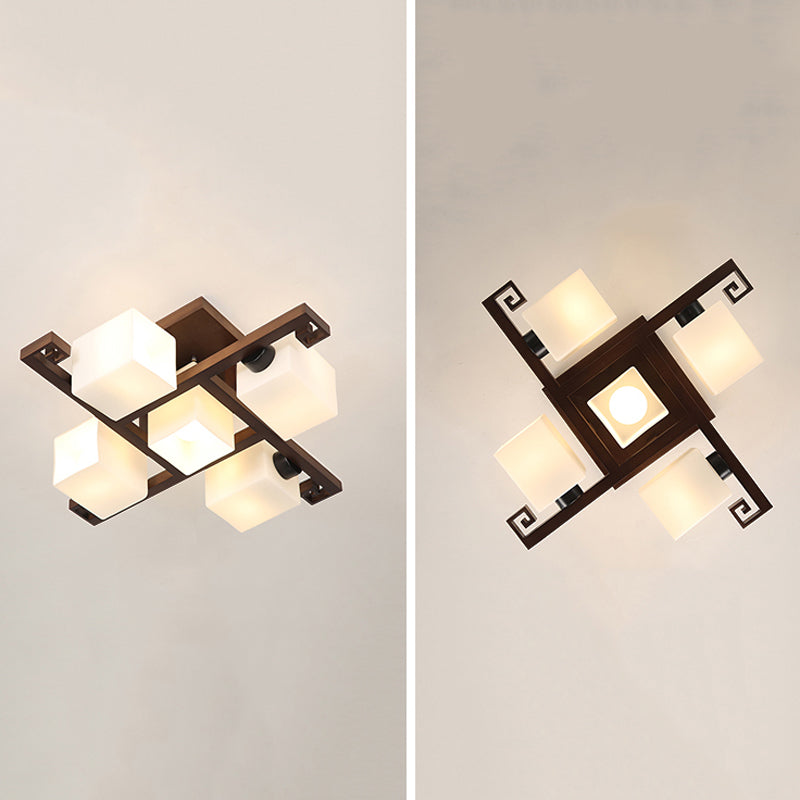 Modern Simple Wooden Ceiling Light Geometry Shape Ceiling Lamp for Living Room