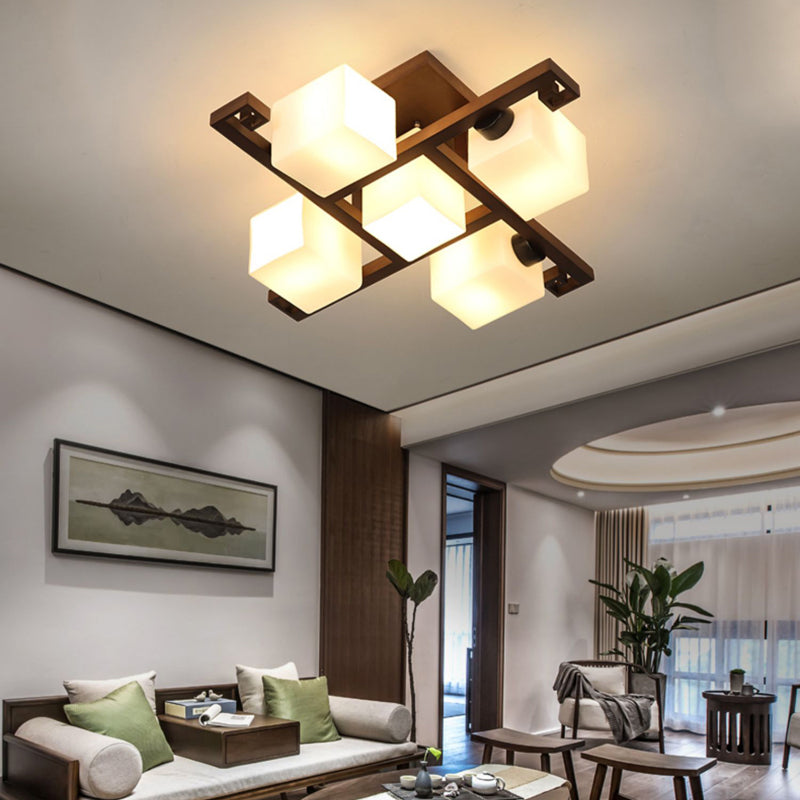 Modern Simple Wooden Ceiling Light Geometry Shape Ceiling Lamp for Living Room