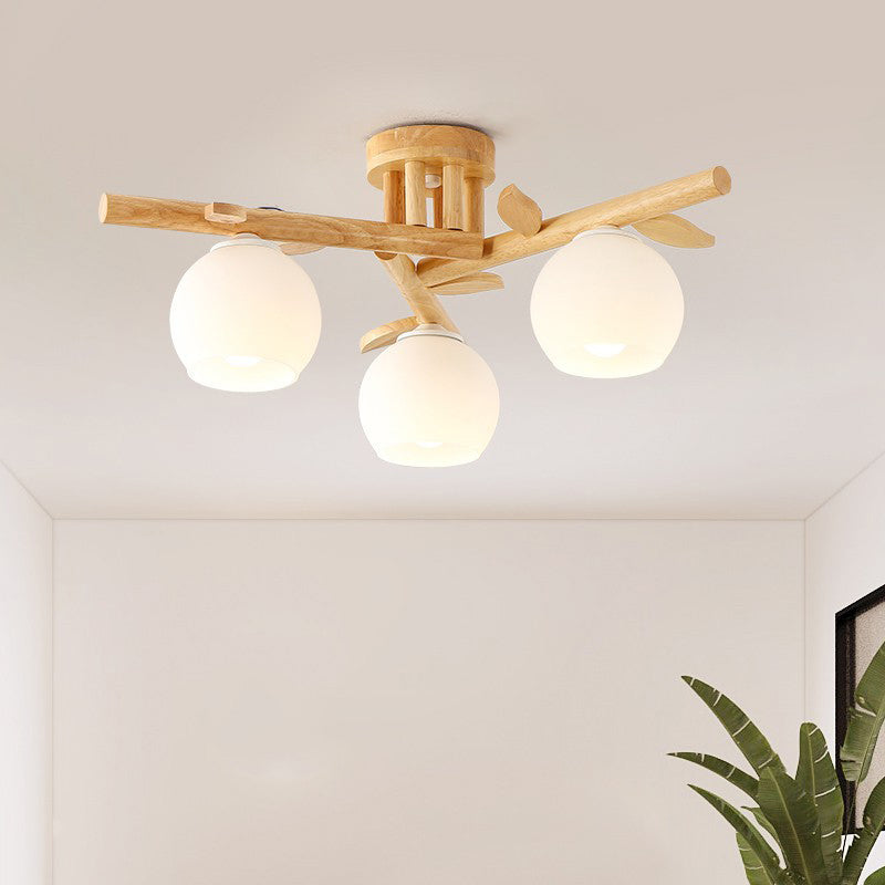 Wood Round Shape Flush Mount Light Modern-Style Multi Lights Flush Ceiling Light in Brown