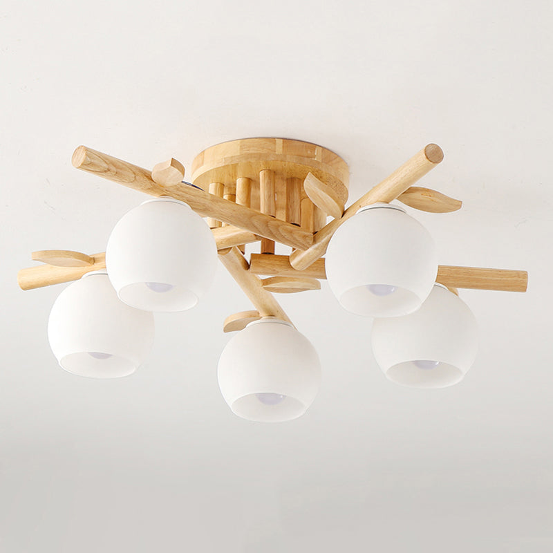 Wood Round Shape Flush Mount Light Modern-Style Multi Lights Flush Ceiling Light in Brown