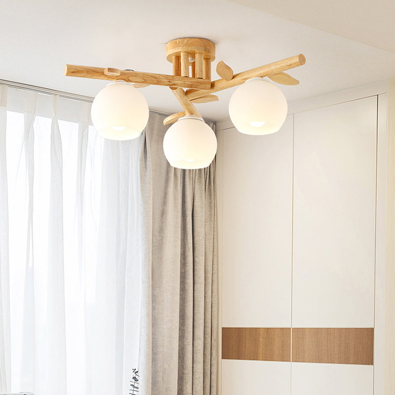 Wood Round Shape Flush Mount Light Modern-Style Multi Lights Flush Ceiling Light in Brown