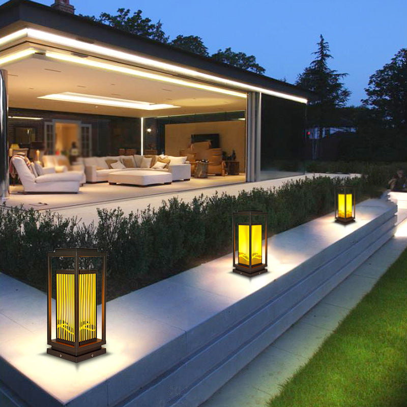 Modern Simple Outdoor Light Rectangle Shape Solar Energy Pillar Lamp for Courtyard