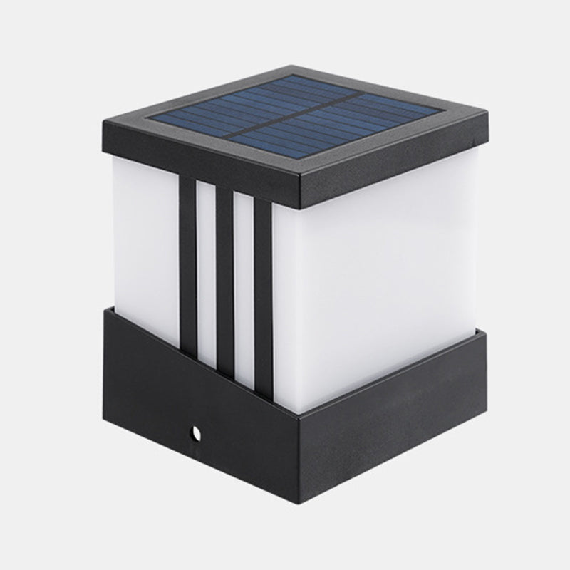 Modern Simple Outdoor Light Cube Shape Solar Energy Pillar Lamp for Outdoor