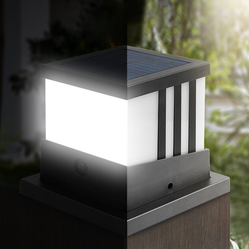 Modern Simple Outdoor Light Cube Shape Solar Energy Pillar Lamp for Outdoor