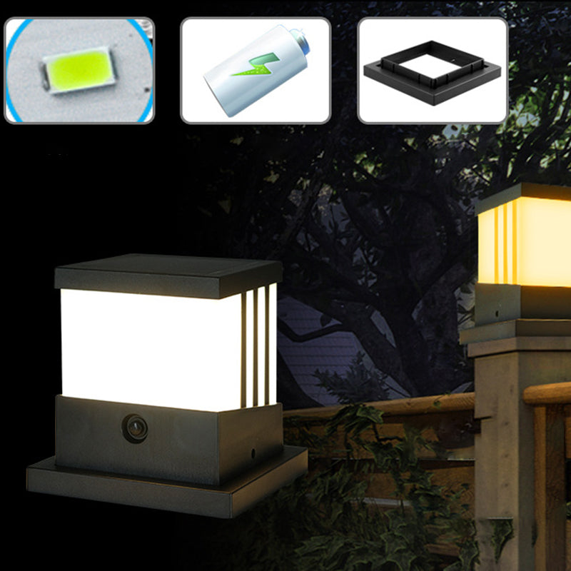 Modern Simple Outdoor Light Cube Shape Solar Energy Pillar Lamp for Outdoor