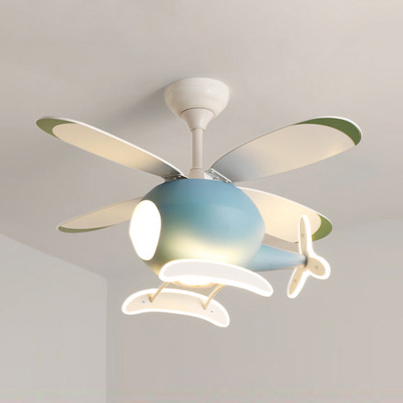 Nordic Style Ceiling Fan Lamp Helicopter Shape LED Ceiling Fan Light for Children's Room