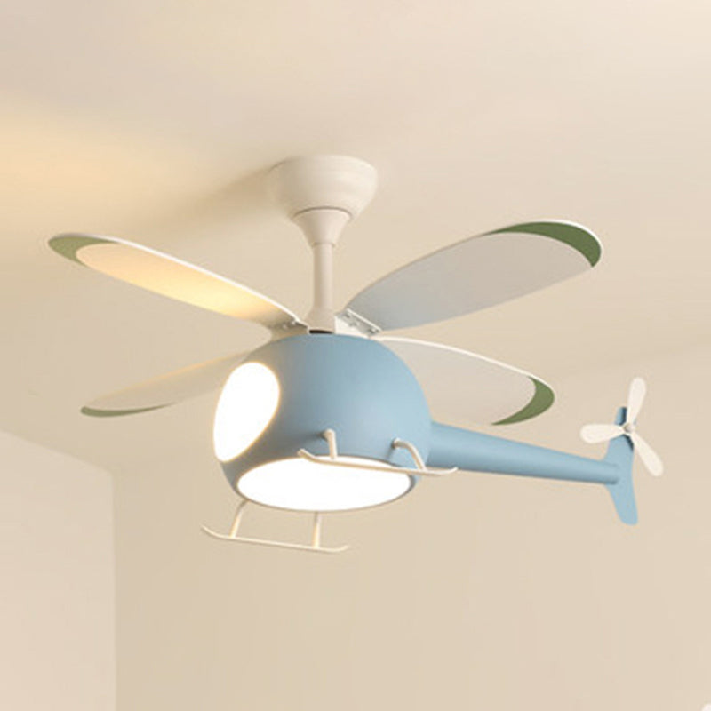 Nordic Style Ceiling Fan Lamp Helicopter Shape LED Ceiling Fan Light for Children's Room