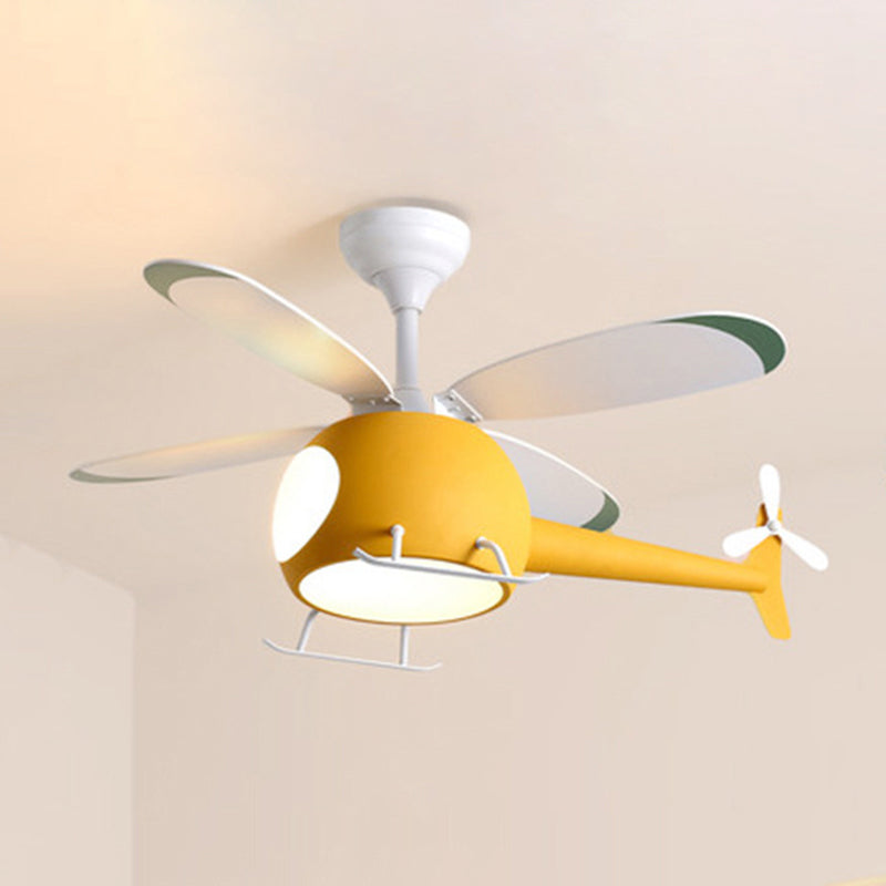 Nordic Style Ceiling Fan Lamp Helicopter Shape LED Ceiling Fan Light for Children's Room