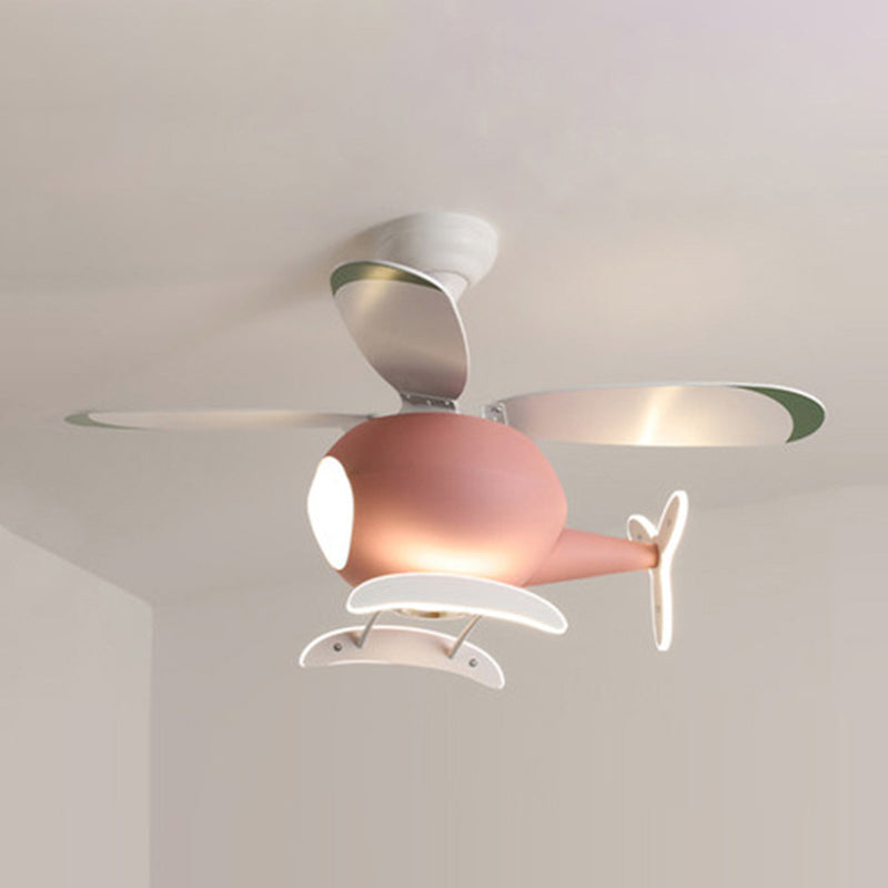 Nordic Style Ceiling Fan Lamp Helicopter Shape LED Ceiling Fan Light for Children's Room