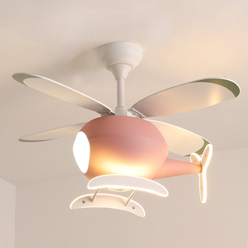 Nordic Style Ceiling Fan Lamp Helicopter Shape LED Ceiling Fan Light for Children's Room