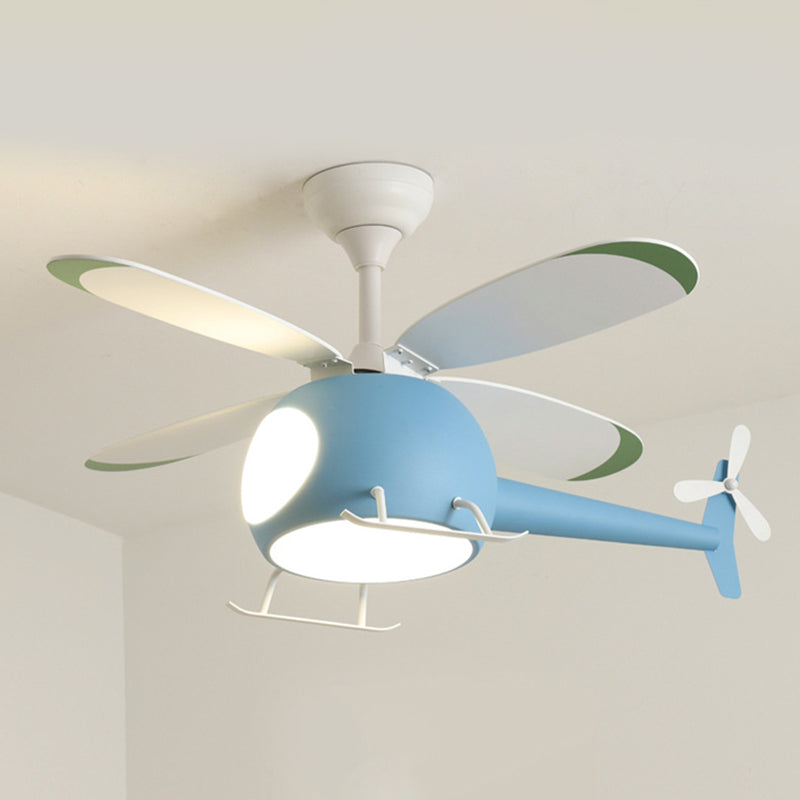 Nordic Style Ceiling Fan Lamp Helicopter Shape LED Ceiling Fan Light for Children's Room