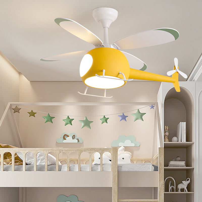 Nordic Style Ceiling Fan Lamp Helicopter Shape LED Ceiling Fan Light for Children's Room