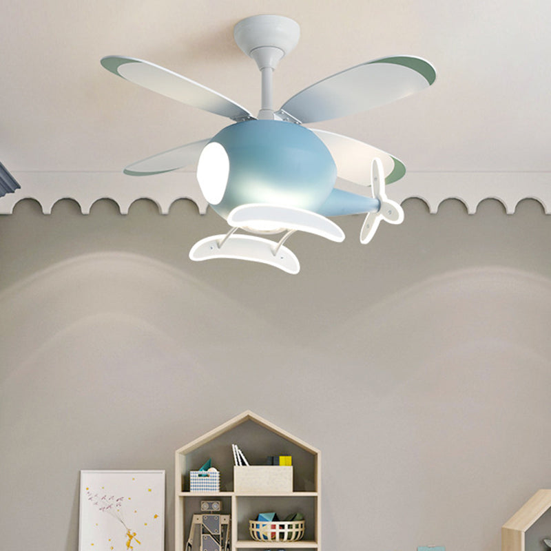 Nordic Style Ceiling Fan Lamp Helicopter Shape LED Ceiling Fan Light for Children's Room