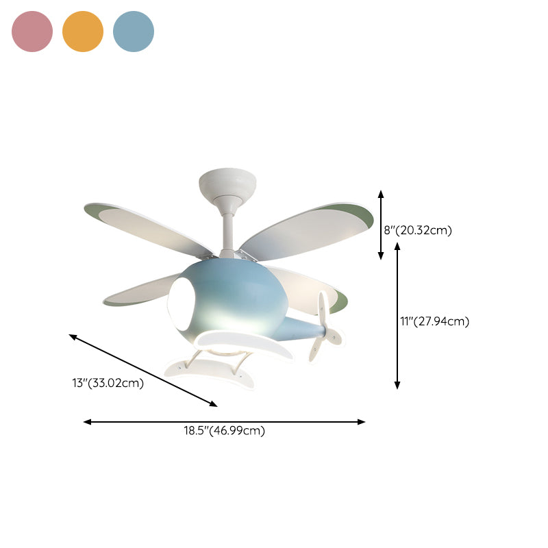 Nordic Style Ceiling Fan Lamp Helicopter Shape LED Ceiling Fan Light for Children's Room