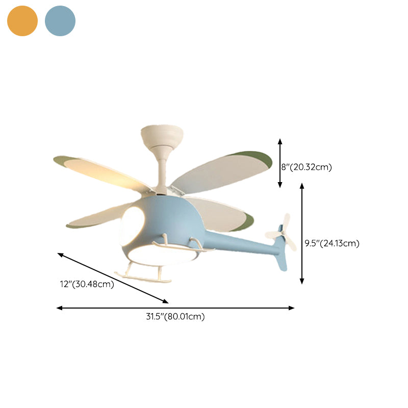 Nordic Style Ceiling Fan Lamp Helicopter Shape LED Ceiling Fan Light for Children's Room