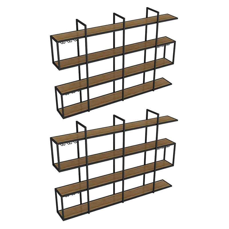 Wall Mounted Wine Rack Kit Metal and Wood Wine Holder Rack in Brown and Black